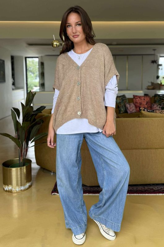 Made in Italy Hush Button Knit Waistcoat Camel /11 =